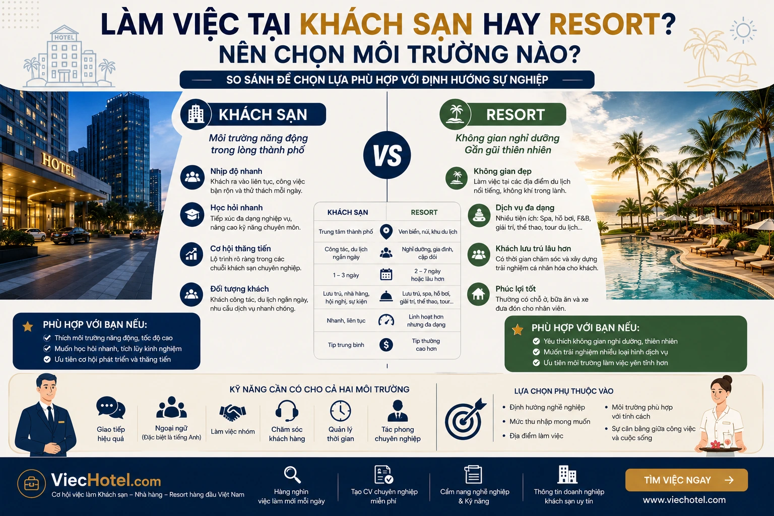 Làm việc tại Khách sạn hay Resort? Nên chọn môi trường nào để phát triển sự nghiệp?