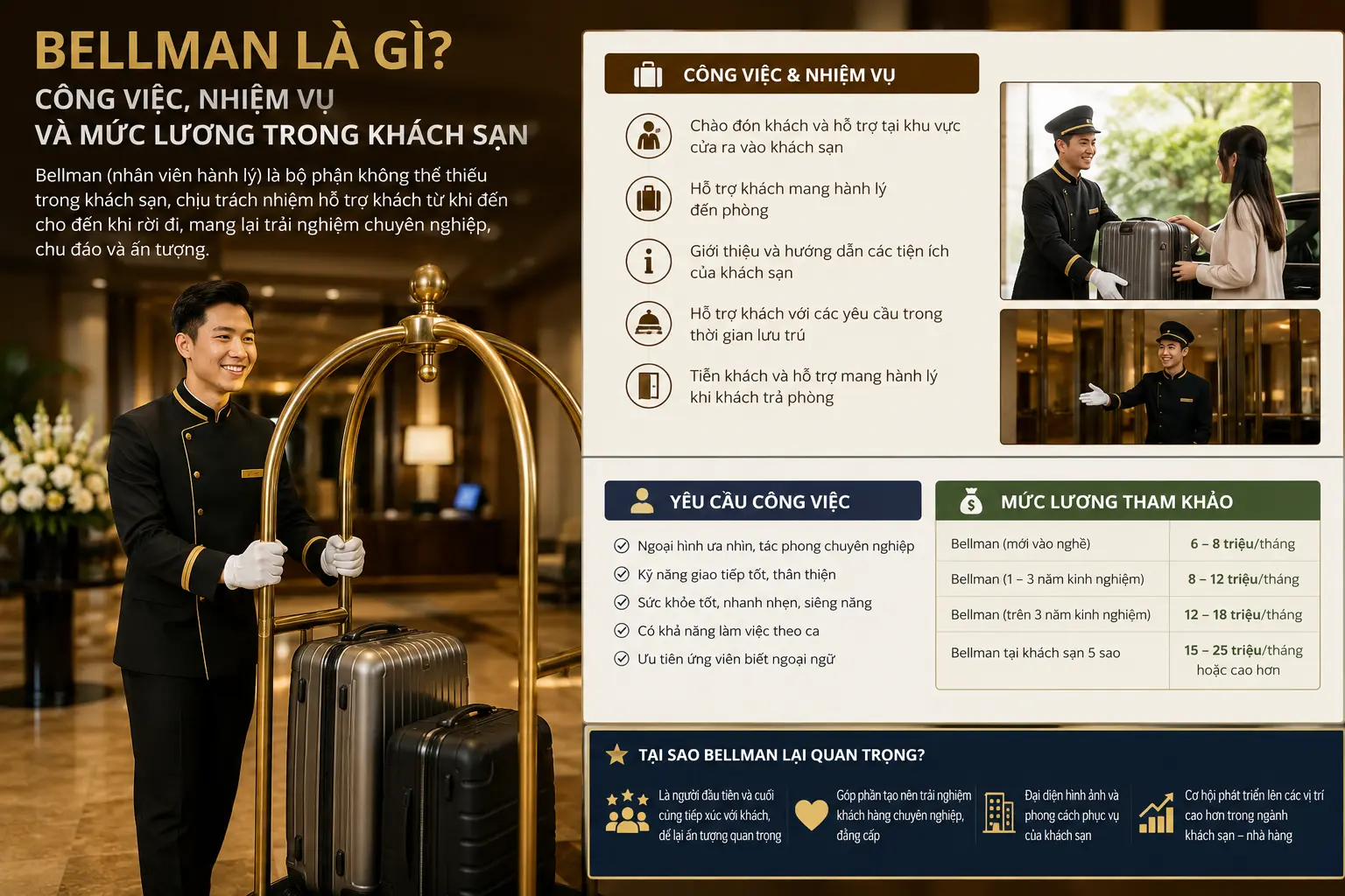 Bellman là gì? Công việc, nhiệm vụ và mức lương trong khách sạn