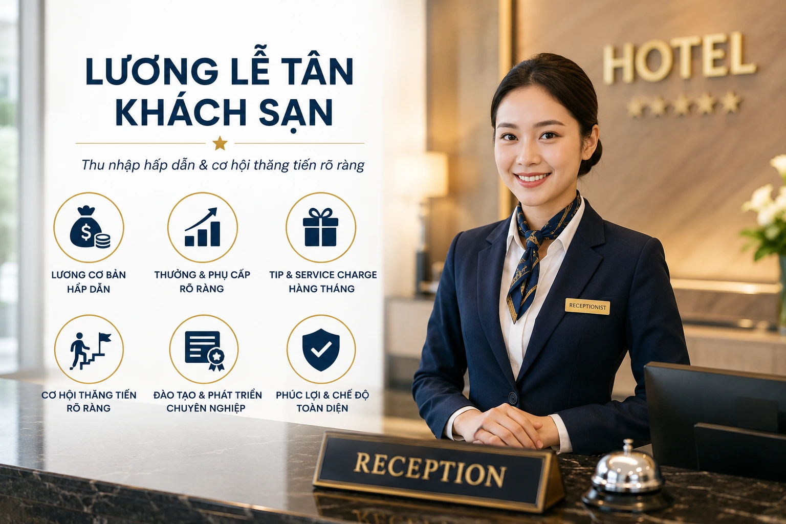 Lương Lễ tân Khách sạn 2026: Mức lương, phụ cấp và cơ hội tăng thu nhập